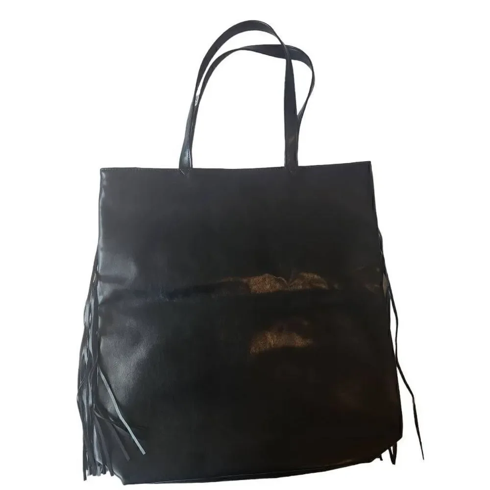 Victoria's Secret Black Fringed Tassel Tote Bag‎